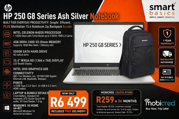 HP 250 G8 Series Ash Silver Notebook & Manhattan Zip Backpack Bundle