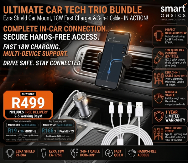 Ultimate Ezra 3-in-1 Car Accessory Bundle | Phone Holder, Fast Charger & 3-in-1 Cable