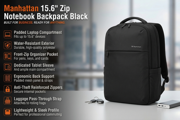 HP 250 G8 Series Ash Silver Notebook & Manhattan Zip Backpack Bundle