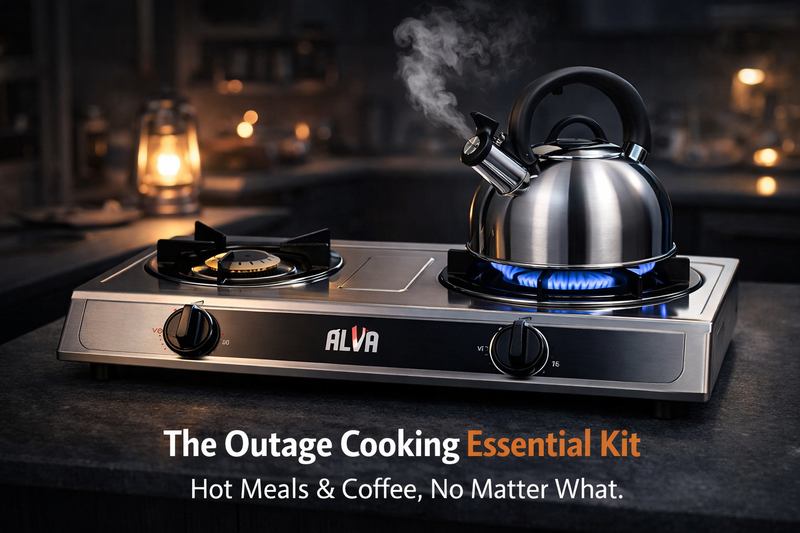 Smart-Basics Outage Cooking Kit: Heavy-Duty Stainless Steel Cooker + 2.5L Whistling Kettle