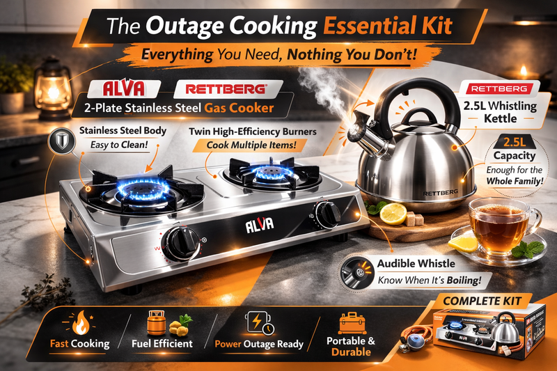 Smart-Basics Outage Cooking Kit: Heavy-Duty Stainless Steel Cooker + 2.5L Whistling Kettle